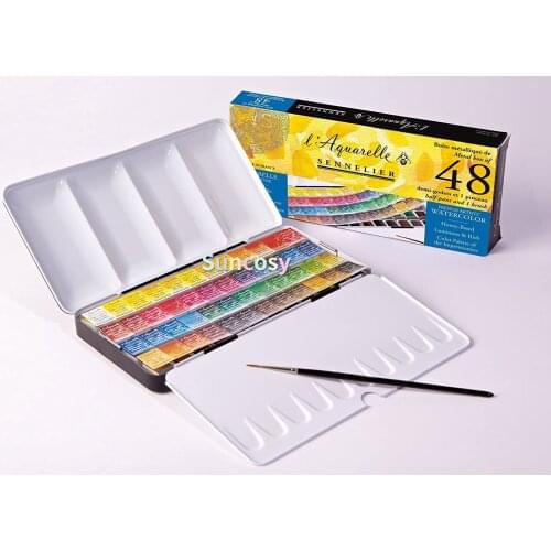 Sennelier L'Aquarelle French Watercolor Paint, Metal Set of 48 Half Pans