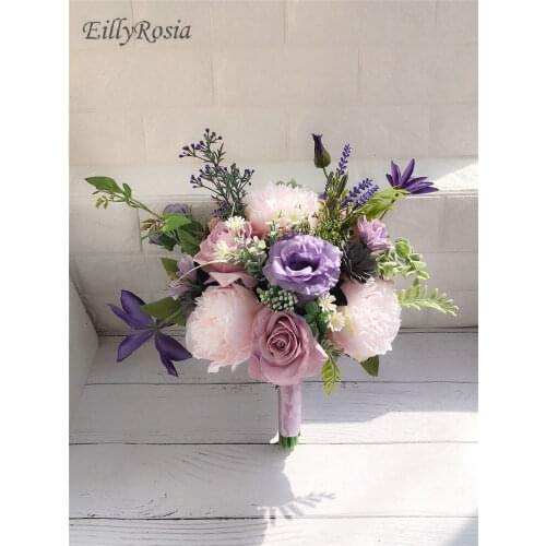 Lilac Lavender Purple Wedding Bouquet for Country Wedding Flowers Bridal Bouquet Artificial Blush Pink Roses ramo de flores 2018
