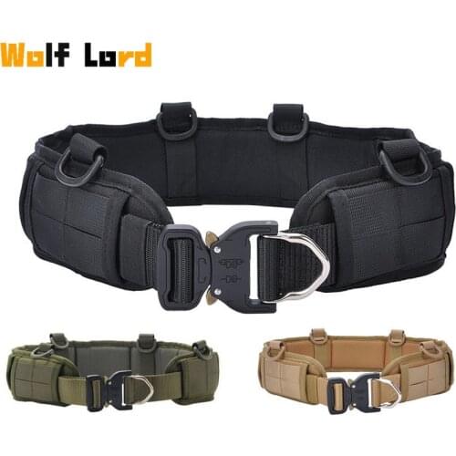 Tactical Hunting Molle Battle Belt Military Combat Padded Patrol Waist Support Army Paintball Airsoft Belt Magazine Bag Carrier