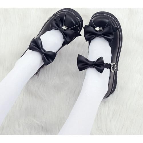 Lolita Shoes Bow tie Mary Janes Shoes For Girls Ankle Buckle Casual Shoes Woman Flats Platform Shoes Crystal zapatos mujer 2021