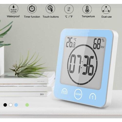 LCD Screen Waterproof Digital Bathroom Wall Clock Temperature Humidity Countdown Time Function Wash Shower Hanging Clocks Timer