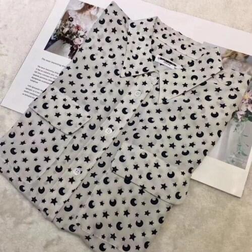 NEW EQ 100% real silk women long sleeve blouses the moon and the stars