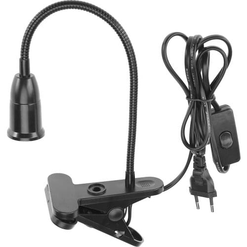 1.7m E27 Clamp Lamp Base EU Plug 360 Degrees Flexible Desk Lamp Holder E27 Base Light Socket Gooseneck Clip-On Cable with Switch