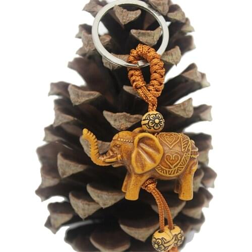 1 Pc Key Ring Lucky Men Womens Elephant Carving Wooden Pendant Keychain Gift