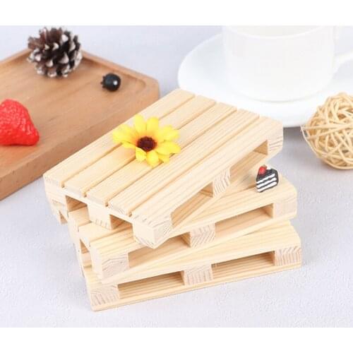 1PC Mini Wooden Pallet Beverage Coasters Anti-skid Tea Cup Milk Mug Coffee Cup Coaster Flower Pot Cushion DIY Decor 12x8x2cm