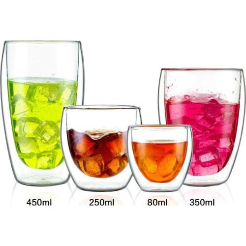 150/250/350/450ML Double Wall Glass Borosilicate Cup Clear Coffee Insulate Office Tea Cups