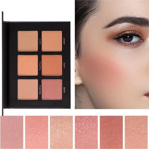 6 Colors Blush Palette Combination High Pigment Long Lasting Brightening Baked Cheek Contour Muti-Functional Makeup Palette