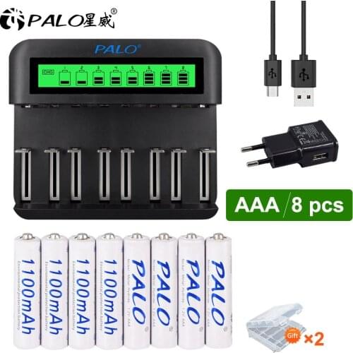PALO 1.2V AAA rechargeable battery aaa batteries batteria ni-mh and Smart Charger For AA AAA NIMH NICD rechargeable battery