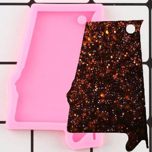 Shiny US Alabama State Map Silicone Mold Pendant Polymer Clay DIY Jewelry Making Molds Custom Keychain Handmade Charms Mould