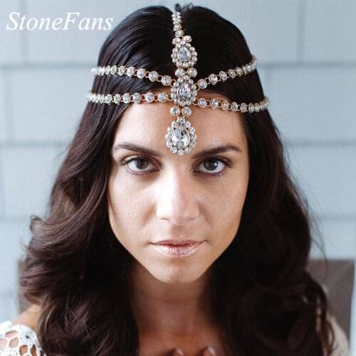 Stonefans Bride Bohemia Jewelry Crystal Head Chain Hair Accessories Rhinestone Forehead Chain Bridal Headband Handmade Jewelry