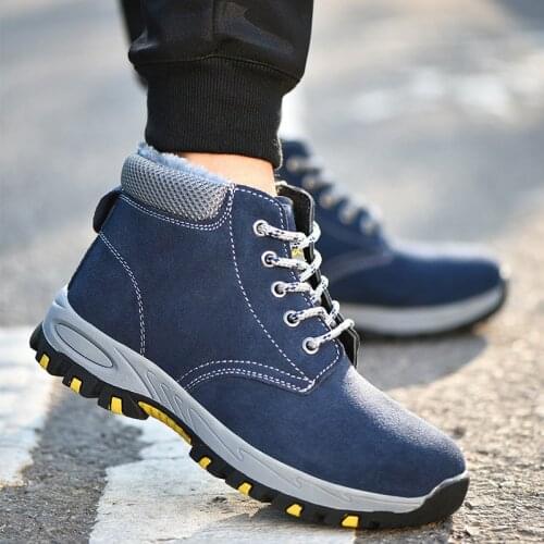 Winter Short Plush Shoes Men Puncture-Proof Safety Working Shoes Male Large Size 35-46 Warm Cotton Outdoor Ankle Casual Boots
