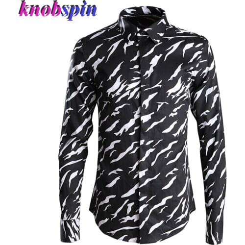Brand Camouflage Print Shirt men Black Slim Camisas masculina long sleeve Business male Dress shirts Plus size pure Cotton