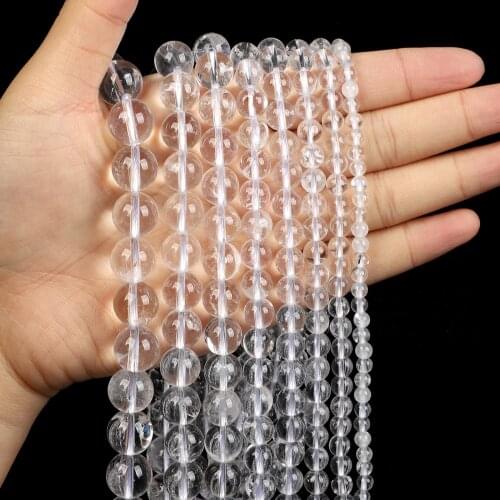 Natural Stone Beads White crystal Charm Round Loose Beads for Jewelry Making Needlework Bracelet DIY Strand 4/6/8/10/12 MM