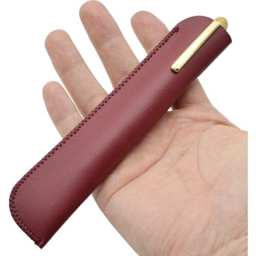 PU Leather Pen Pencil Case Red Color Storage Pouch for One Pen Stationery Office School Supplies