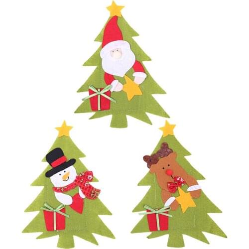 Christmas Knife Fork Holder Tree Shaped Knife Fork Bag Tableware Cover Snowman/Santa Claus/Elk for Christmas Party Decoration