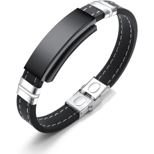 Black Simple smooth Stainless Steel Magnetic Silicone Bracelet For Men bio-magnetic Care Male Wristbands Jewelry