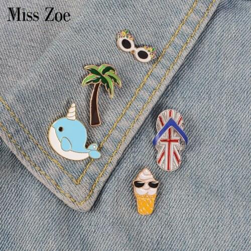 Beach life enamel pin Tree ice cream badge brooch Lapel pin for Denim Jean shirt bag Cartoon Jewelry Gift for women kids