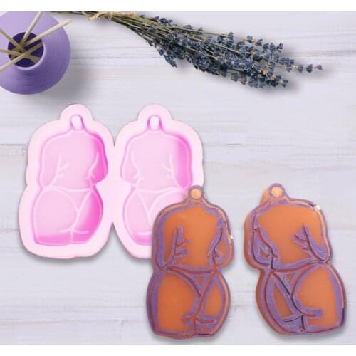 Handmade Sexy Woman Pendant Earrings Keychain Silicone Mold with Hole Woman Back View Resin Casting Mold Craft