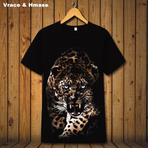European style animal pattern 3D leopard printing short sleeve t-shirt Summer 2019 New quality soft breathable t shirt men S-6XL