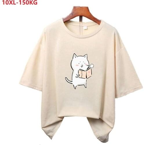 Women funny cartoon cat t-shirts short sleeve summer tees oversize tees cotton plus size 8XL 6XL 10XL loose tops 60 58 64 150KG
