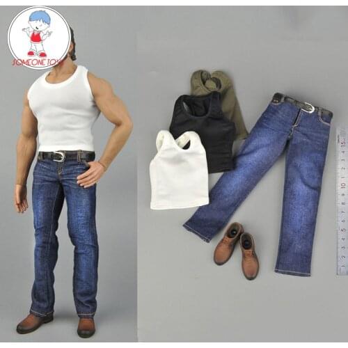 Toy center CENM08 1/6 scale Male Figure Clothes Vest Jeans Leather Shoes Set For Strong Muscle Joint Body Figures