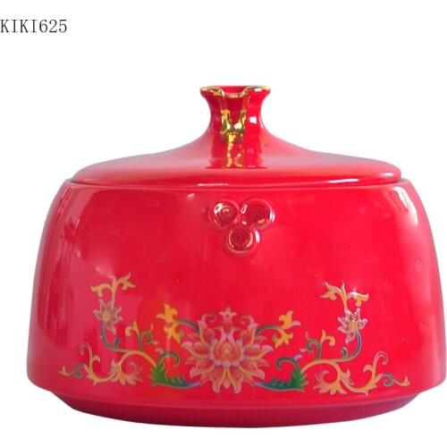 Creative Portable Large-capacity Tea Tin Box Red Ceramic Storage Jar with Lid Kitchen Seasoning Sealed Jar Gift Home Decoration