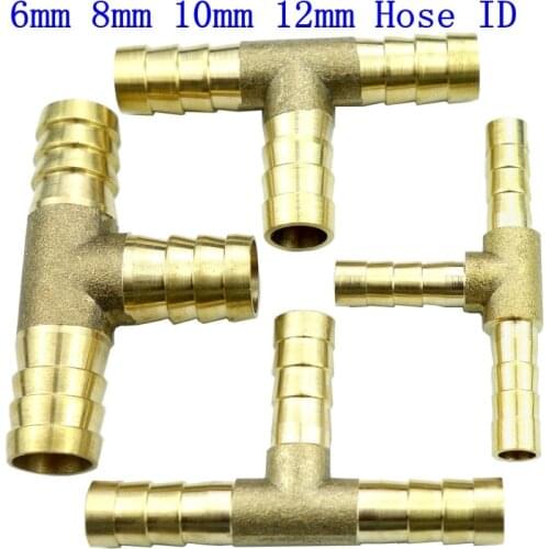 Brass Barb Fitting Tee 3 way Hose Barbed connector For 6mm 8mm 10mm 12mm ID hose