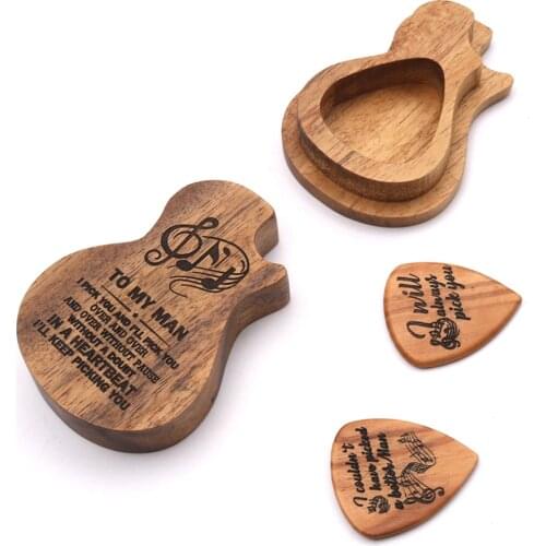 Guitar Picks Iron Pick Box Holder Collector with 4pcs Different Wood Picks Mediator for Guitar Accessories Parts guitar tool