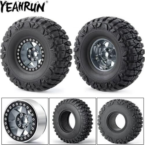 YEAHRUN 4PCS/Set 1.9" Metal Wheel Hub Rim and 106/112mm Rubber Tires Kit for 1:10 RC Crawler Axial SCX10 Wheels Tyres Parts