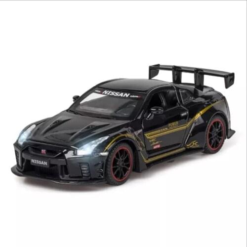 1:32 Simulation GTR R35 alloy car model childrens acousto-optic return toy car birthday gift Racing car black car