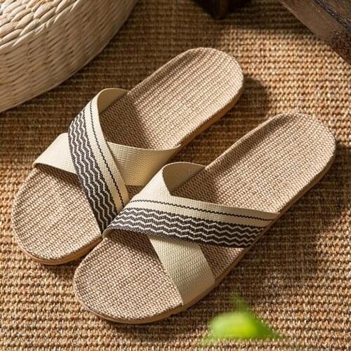 Men Summer Slippers Home Couple Indoor Slippers Linen Cross Daily Slippers Soft bottom slipper fashion резкий поворот Tongues