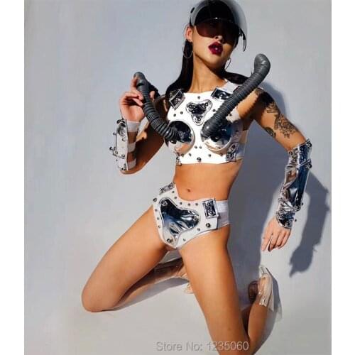 Nightclub bar dj male and female singers stage dance performance clothing gogo dance technology future robot costume set