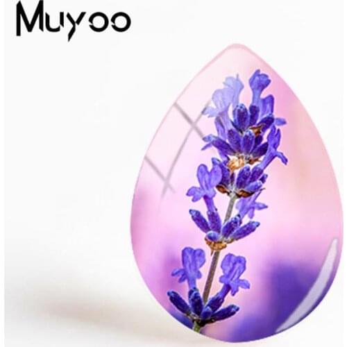 2018 New Lavender Blossoms Jewelry Purple Flowers Paintings Glass Cabochon Handmade Tear Drop Cabochons For Women