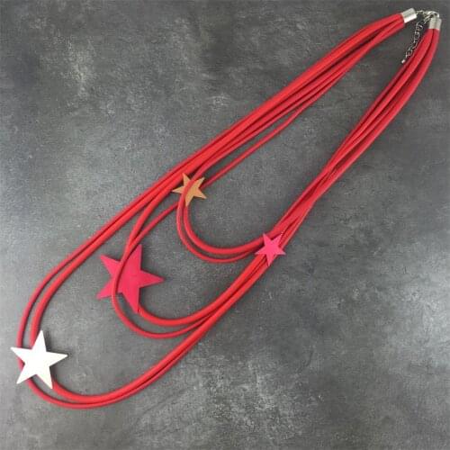 NEW Statement Long Red Metal Star Necklace Rubber Lightweight Metal Casual Style Fashion Jewelry