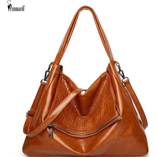 FUNMARDI Brand Large Capacity Women Bag Soft Leather Luxury Top-Handle Bag Female Leisure Shoulder Bag Vintage Tote Bag WLHB2376