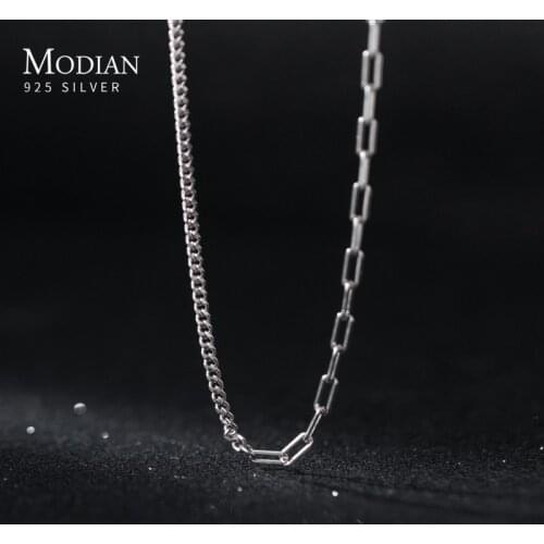 Modian Asymmetry Fashion Chain Necklace 100% 925 Sterling Silver Simple Necklaces For Women Girls Jewelry Accessories Colliers
