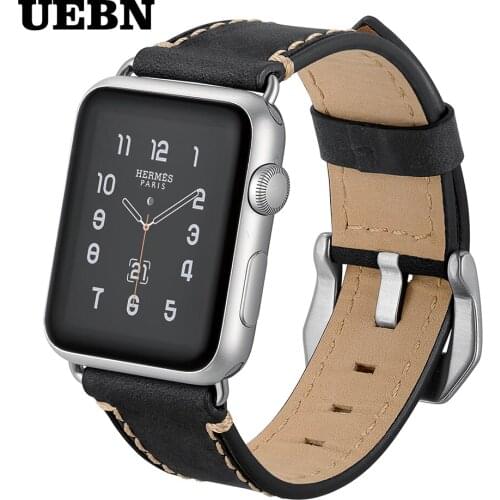 UEBN Leather Silver buckle band For Apple Watch series 5 44mm 40mm strap for iWatch 5 4 3 42mm 38mm Bracelet Replacement bands