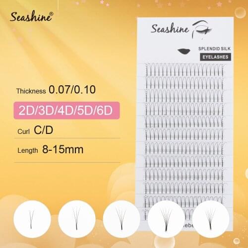 Seashine Russain Volume Lash 1 Tray Long Stem Premade Fans Heat Bonded Mink Eyelashes Extension Supplies Premade Volume Fans