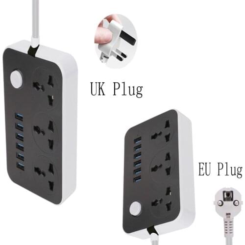 2 Round Pin EU RUS Plug Power Strip Switch 2M Cable Universal Outlets 6 USB Electrical Extension Cord Socket Network filter