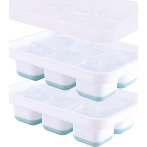 Silicone Ice Cube Trays Set of 2 with Cover, Food Grade Creative Whiskey Ice Ball Mould, 6-Grid Square Ice Lattice