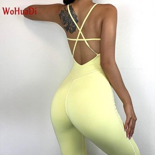WOHUADI 2020 New Backless Yoga One-piece/Pants Fitness training clothes Beautiful back ballet dance jumpsuit women Backless Wear
