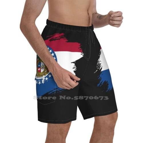 Missouri Flag Flag Usa Breathable Personality Holiday Beach Shorts Missouri United States St Louis Kansas City Gateway Arch