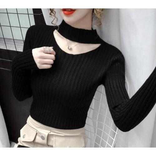 Womens Round neck Hollow Slim Shirt Sweater Tops
