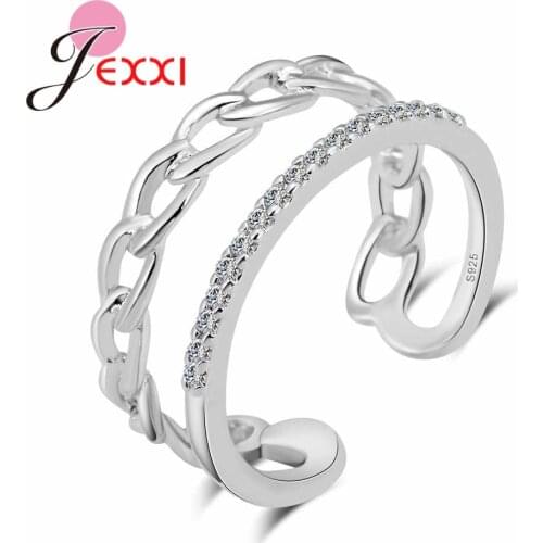 Female Bague Size Adjustable New Fashion Link Chain Pattern Jewelry 925 Sterling Silver Party Crystal Anillos