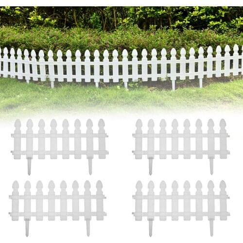 4pcs Plastic Garden Lawn Border Edging Fence Pannels Outdoor Landscape Decor Edging Yard White Picket Fence Border