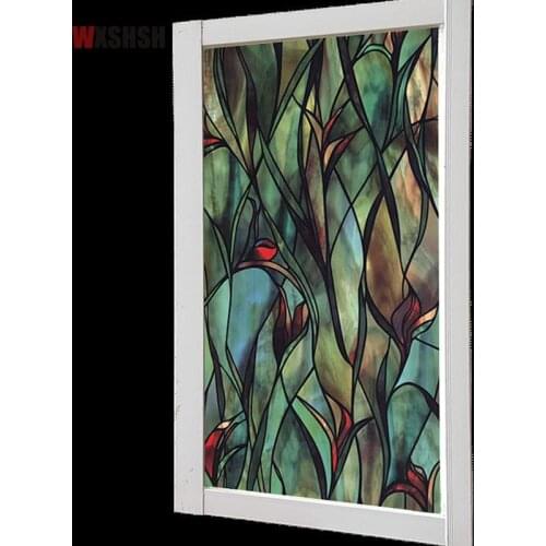American Green leafy Flower Window Film Stained Glass Foil Self Adhesive Film Static Cling Window Sticker Drop-Shipping 100cm