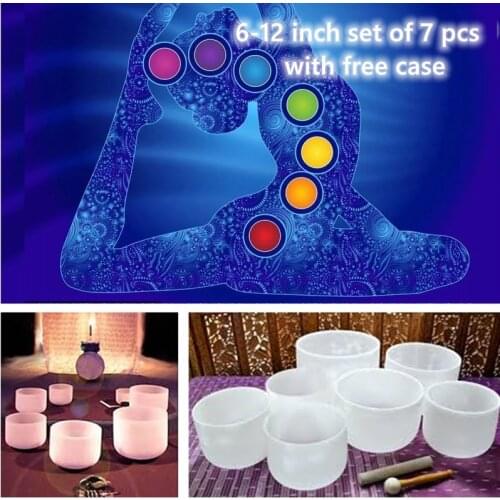 KVKA 432hz 6"-12" Note CDEFGAB set of 7PCS Chakra Frosted Quartz Crystal Singing Bowl
