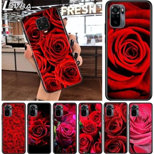 Red Rose Flower for Xiaomi Redmi Note 10 10S 9 9T 9S 9Pro Max 8T 8Pro 8 7 6 5 Pro 5A 4X 4 Soft Black Phone Case