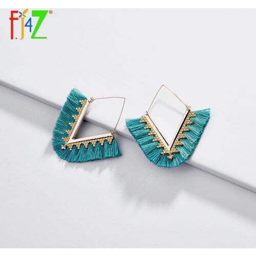 F.J4Z New Bohemian Earrings for Woman Vintage Arrow Shape Multi-color Fringes Statement Earrings Jewelry for Party Bijoux