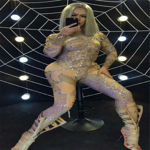 F74 DJ crystal sexy women jumpsuit singer stage wears bodysuit disco outfit catwalk dress Rhinestone ballroom pole dancer club